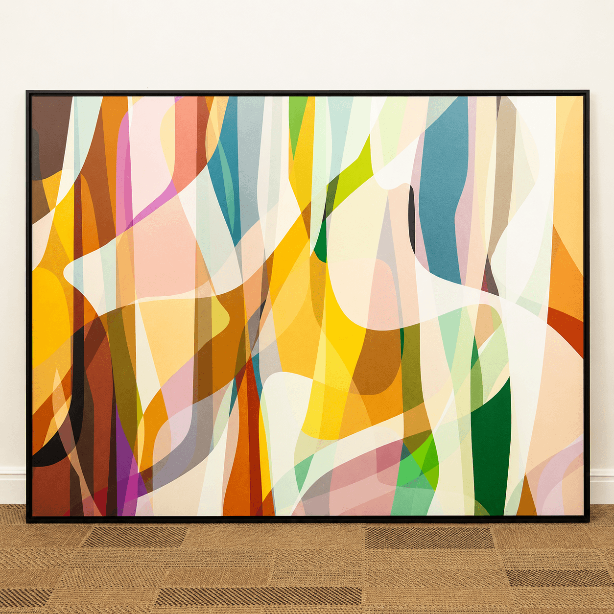 Quadro tela em canvas - FORMAS SINUOSAS E TRANSPARENTES 3 - 90x120cm - Moldura Canaleta Alta Preta